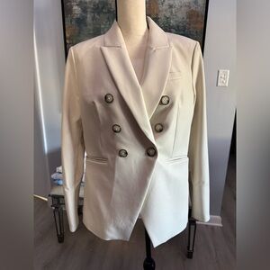 Veronica Beard Faux-leather cream Dickey jacket size 14